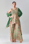 Buy_Samyukta Singhania_Green Kurta And Pant Slim Georgette Printed Floral Blossom Peplum Flared Set _at_Aza_Fashions