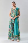 Buy_Adara Khan_Blue Kurta And Pant Slim Georgette Printed Floral Abstract Peplum Flared Set_Online_at_Aza_Fashions