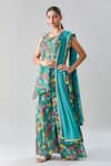 Shop_Adara Khan_Blue Kurta And Pant Slim Georgette Printed Floral Abstract Peplum Flared Set_Online_at_Aza_Fashions