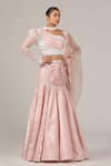 Shop_Sidhaarth & Disha_Peach Blouse And Dupatta Organza Hand Embroidery Sequins One Shoulder Skirt Set_at_Aza_Fashions
