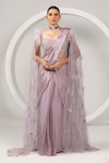 Buy_Sidhaarth & Disha_Purple Blouse Net Hand Embroidery Sequins Sweetheart Neck Pre-draped Saree With_at_Aza_Fashions