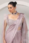 Shop_Sidhaarth & Disha_Purple Blouse Net Hand Embroidery Sequins Sweetheart Neck Pre-draped Saree With_at_Aza_Fashions
