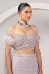 Shop_Sidhaarth & Disha_Purple Blouse Net Hand Embroidery Sequins Sweetheart Trail Attached With Skirt_at_Aza_Fashions