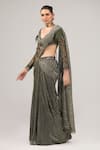 Buy_Sidhaarth & Disha_Green Blouse Net Hand Embroidery Feathers Pre-draped Saree With Mirror_at_Aza_Fashions