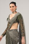 Sidhaarth & Disha_Green Blouse Net Hand Embroidery Feathers Pre-draped Saree With Mirror_Online_at_Aza_Fashions