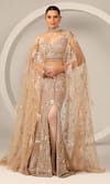 Buy_Sidhaarth & Disha_Gold Net Hand Embroidery Crystals Blouse Sequin Cape Fish Cut Skirt Set _at_Aza_Fashions