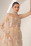 Sidhaarth & Disha_Gold Net Hand Embroidery Crystals Blouse Sequin Cape Fish Cut Skirt Set _at_Aza_Fashions