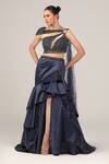 Buy_Sidhaarth & Disha_Blue Blouse Hand Embroidery Tonal Sequins Asymmetric Neck With Ruffle Skirt _at_Aza_Fashions