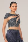 Shop_Sidhaarth & Disha_Blue Blouse Hand Embroidery Tonal Sequins Asymmetric Neck With Ruffle Skirt _Online_at_Aza_Fashions