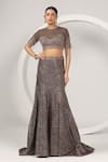 Buy_Sidhaarth & Disha_Black Blouse Net Hand Embroidery Sequins Round Neck Trail Skirt Set _Online_at_Aza_Fashions