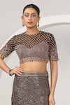 Sidhaarth & Disha_Black Blouse Net Hand Embroidery Sequins Round Neck Trail Skirt Set _at_Aza_Fashions