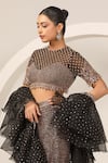 Shop_Sidhaarth & Disha_Black Blouse Net Hand Embroidery Sequins Round Neck Trail Skirt Set 