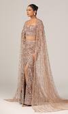 Buy_Sidhaarth & Disha_Rose Gold Net Embroidery Cutdana Sweetheart Neck Fishcut Skirt Set _at_Aza_Fashions