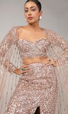 Sidhaarth & Disha_Rose Gold Net Embroidery Cutdana Sweetheart Neck Fishcut Skirt Set _Online_at_Aza_Fashions