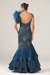 Shop_Sidhaarth & Disha_Blue Net Embroidery Bead Sweetheart Neck Ruffle Fishcut Gown _at_Aza_Fashions