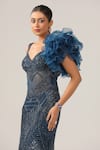 Buy_Sidhaarth & Disha_Blue Net Embroidery Bead Sweetheart Neck Ruffle Fishcut Gown _Online_at_Aza_Fashions