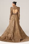 Shop_Sidhaarth & Disha_Gold Tissue Organza Embroidery Bead Gown Sweetheart Stardust Draped With Cape _at_Aza_Fashions