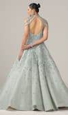 Shop_Sidhaarth & Disha_Blue Net Embroidery Bead High Neck Leaf Ball Gown _at_Aza_Fashions