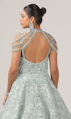 Sidhaarth & Disha_Blue Net Embroidery Bead High Neck Leaf Ball Gown _Online_at_Aza_Fashions