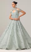 Buy_Sidhaarth & Disha_Blue Net Embroidery Bead High Neck Leaf Ball Gown _Online_at_Aza_Fashions