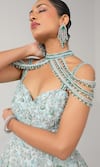 Buy_Sidhaarth & Disha_Blue Net Embroidery Bead High Neck Leaf Ball Gown 