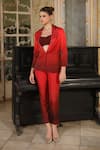 Buy_Sidhaarth & Disha_Red Cuproo Satin Hand Embroidered Blazer Notched Lapel Ombre Effect Pant Set _at_Aza_Fashions