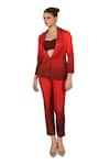 Buy_Sidhaarth & Disha_Red Cuproo Satin Hand Embroidered Blazer Notched Lapel Ombre Effect Pant Set _Online_at_Aza_Fashions