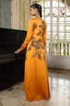 Shop_Sidhaarth & Disha_Orange Cuproo Satin Printed Floral V Neck Angarkha With Pant _at_Aza_Fashions