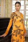 Buy_Sidhaarth & Disha_Orange Cuproo Satin Printed Floral V Neck Angarkha With Pant _Online_at_Aza_Fashions