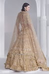 Ruchika Hurria_Gold Net Embroidered Swarovski Plunge V Bridal Lehenga Set_Online_at_Aza_Fashions