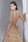 Shop_Ruchika Hurria_Gold Net Embroidered Swarovski Plunge V Bridal Lehenga Set_at_Aza_Fashions