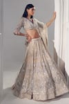 Ruchika Hurria_Ivory Net Embroidered Sequin V Neck Bridal Lehenga Set _Online_at_Aza_Fashions