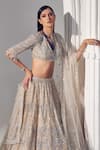 Buy_Ruchika Hurria_Ivory Net Embroidered Sequin V Neck Bridal Lehenga Set _Online_at_Aza_Fashions