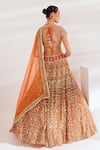 Shop_Ruchika Hurria_Orange Net Embroidered Sequin Leaf Zari Bridal Lehenga Set _at_Aza_Fashions