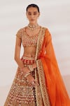 Ruchika Hurria_Orange Net Embroidered Sequin Leaf Zari Bridal Lehenga Set _Online_at_Aza_Fashions