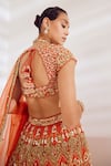 Shop_Ruchika Hurria_Orange Net Embroidered Sequin Leaf Zari Bridal Lehenga Set _Online_at_Aza_Fashions