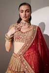 Ruchika Hurria_Red Net Embroidered Sequin Leaf Pearl Bridal Lehenga Blouse Set _Online_at_Aza_Fashions