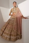 Buy_Ruchika Hurria_Pink Net Embroidered Sequin Plunge Neck Nakshi Bridal Lehenga Set _at_Aza_Fashions