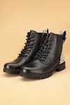 Buy_Dang Shoes_Black Geometric Carey Ankle Pixie Woven Boots _at_Aza_Fashions