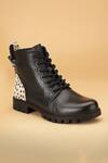 Shop_Dang Shoes_Black Geometric Carey Ankle Pixie Woven Boots _at_Aza_Fashions