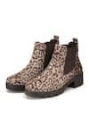 Buy_Dang Shoes_Beige Carvy Chelsea Cheetah Woven Boots_at_Aza_Fashions