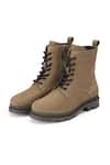 Buy_Dang Shoes_Brown Stitchline Thread Dana Border Embroidered Combat Boots _at_Aza_Fashions