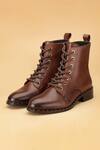 Buy_Dang Shoes_Brown Metallic Stud Embellished Boots _at_Aza_Fashions