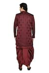 Buy_Aryavir Malhotra_Maroon Sherwani And Inner Kurta Gorgia Tuxido Satin Feather Pattern Dhoti Set 