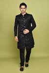 Buy Arihant Rai Sinha Black Silk, Denim Embroidery Leaf Pattern Sherwani Set at Aza Fashions Buy_Arihant Rai Sinha_Black Silk, Denim Embroidery Leaf Pattern Sherwani Set _at_Aza_Fashions