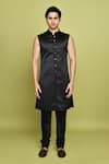 Buy Arihant Rai Sinha Black Silk, Denim Embroidery Leaf Pattern Sherwani Set Buy_Arihant Rai Sinha_Black Silk, Denim Embroidery Leaf Pattern Sherwani Set