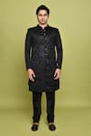 Buy Arihant Rai Sinha Black Gingham Embroidery Leaf Pattern Sherwani With Kurta at Aza Fashions Buy_Arihant Rai Sinha_Black Gingham Embroidery Leaf Pattern Sherwani With Kurta _at_Aza_Fashions