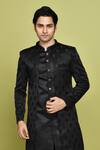 Arihant Rai Sinha Black Gingham Embroidery Leaf Pattern Sherwani With Kurta at Aza Fashions Arihant Rai Sinha_Black Gingham Embroidery Leaf Pattern Sherwani With Kurta _at_Aza_Fashions