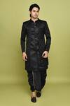 Buy_Arihant Rai Sinha_Black Georgette, Silk Embroidery Leaf Pattern Sherwani Dhoti Set _at_Aza_Fashions
