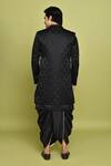 Shop_Arihant Rai Sinha_Black Georgette, Silk Embroidery Leaf Pattern Sherwani Dhoti Set _at_Aza_Fashions